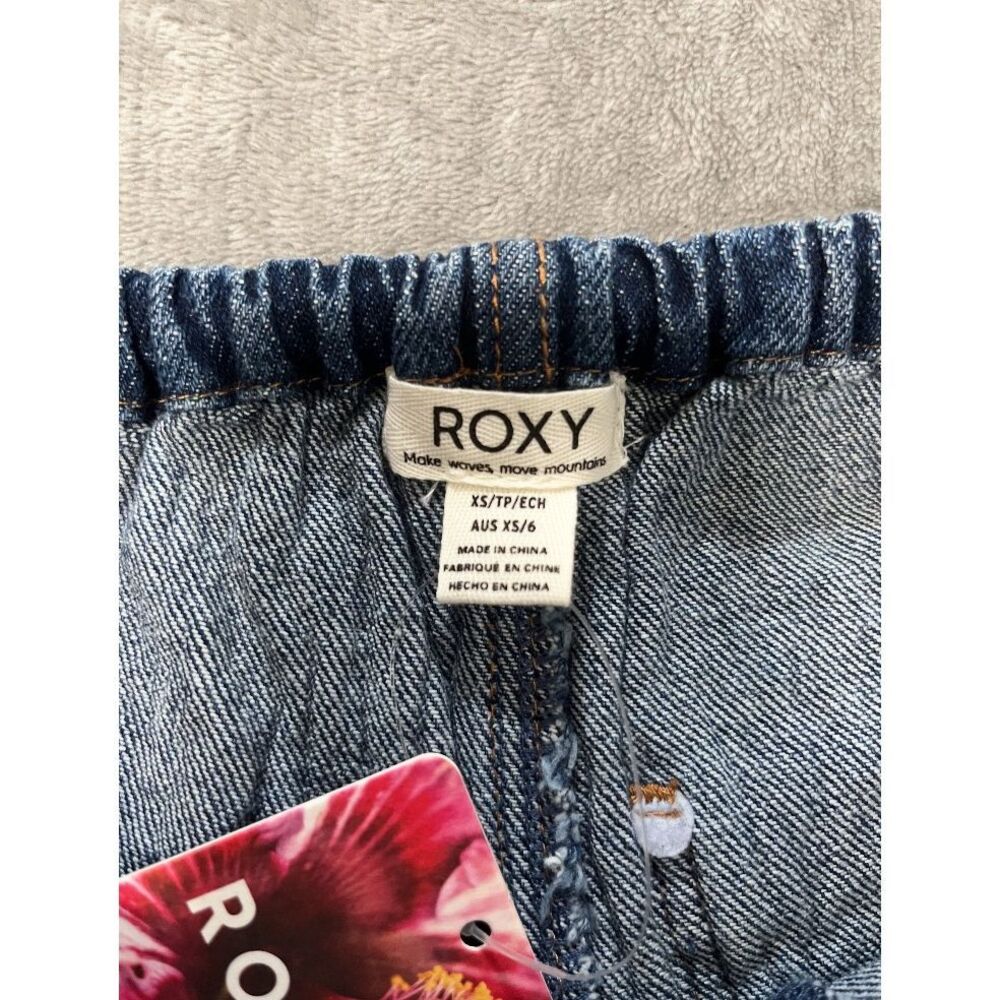 Women's Roxy Blue Denim Elastic-Waist Jean Shorts with Drawstring Sz XS NWT - Picture 6 of 10